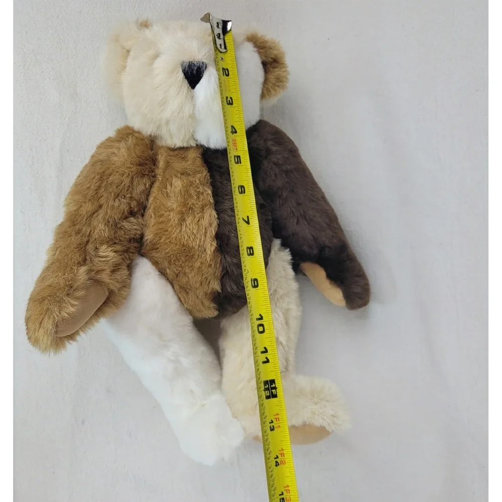 Vermont Teddy Bear Jointed Patchwork Plush Brown Tan Cream 2011